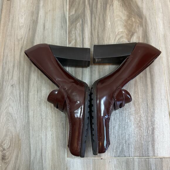 VTG Prada Block Heel Burgundy Red Loafers 8.5/38.5 Heels Pumps Twee Retro Goth - Picture 5 of 14